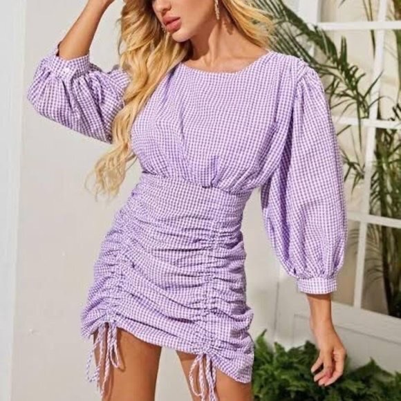 Petit Bebe Knits Girls Lilac Gingham Knit Sleeveless Dress with Ice Cream Cones - White Ruffle Collar main image 0